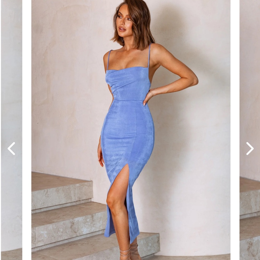 Selfie Leslie Frieda Cowl Neck Front Slit Midi Dress - Blue